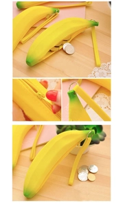 Creative banana silicone coin purse showing zipper detail and functional storage space