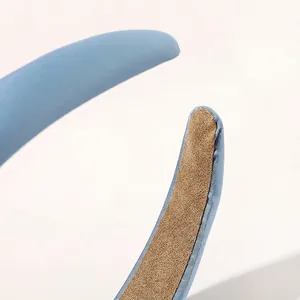 Sky blue satin sponge headband for women with non-slip textured brown inner lining