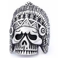 Vintage gothic punk Indian headdress skull ring made of durable stainless steel