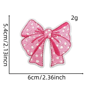 Pink polka dot embroidered bow patch for clothing decoration 6cm x 5.4cm size