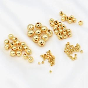 Perles rondes lisses plaquées or 18k pour création de bijoux DIY en tailles variées