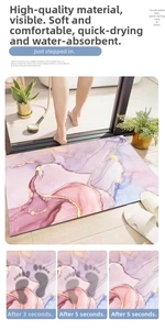 Detail of diatom mud bath mat showing purple marble texture and rapid water absorption