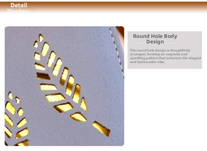 Detailed view of light blue leaf-shaped cutouts with metallic gold lining and pebble texture
