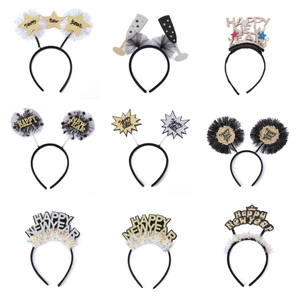 Happy New Year Headband Glitter Star Champagne Glass Hair Hoop Tinsel Hair Accessory For Eve Party Celebration Decoration