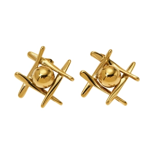 Minimalist gold stainless steel geometric stud earrings with a stylish cross-grid design