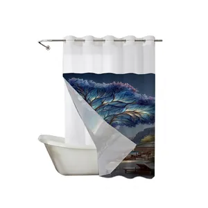 Waterproof waffle shower curtain with beach landscape design and size chart 180x188cm