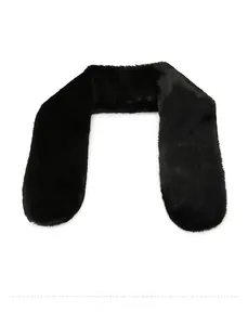 Detailed close-up of the plush texture on this black faux fur winter scarf for women
