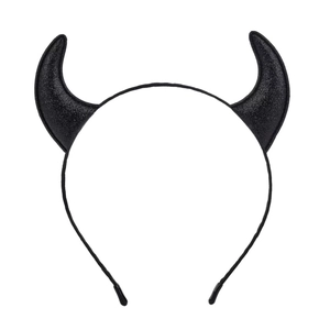 Halloween black glitter devil horn headband for party dress-up on a white background