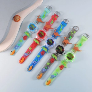 Kids dinosaur digital watches with LED display and colorful translucent silicone straps