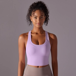 Soutien-gorge de sport lavande avec larges bretelles et legging de yoga taille haute
