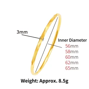 Golden geometric diamond-cut bangle in 3mm width with minimalist polished surface