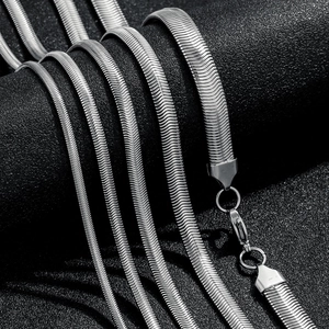 Elegant silver stainless steel flat snake chain necklace with a lobster clasp closure