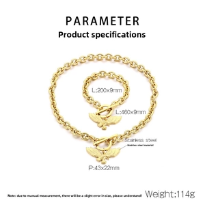 Detaillierte Größenangaben für das goldene Edelstahl-Set mit Adler-Halskette und Armband