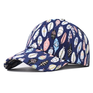Baseball Cap Cotton Colorful Feather Print Adjustable Structured Sun Protection Leisure Outdoor Sports Fashion Hat