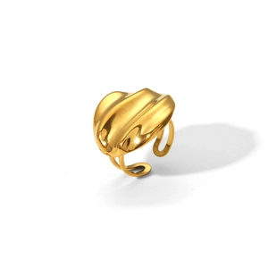 Detail of 18K gold-plated stainless steel ring with fluid water ripple texture