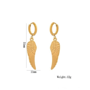 Élégantes boucles d'oreilles pendantes ailes en acier doré, mesurant 51mm par 11mm