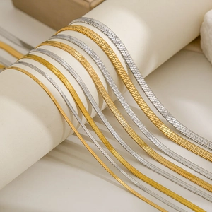 Flat snake bone chain necklace for men in polished gold and silver stainless steel