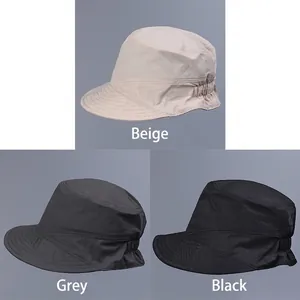 Chapeau de soleil en nylon pour femme en beige, gris et noir avec bord souple pliable