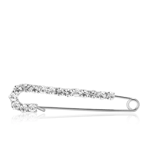 Fashion silver safety pin brooch with rhinestones for women, professional studio shot