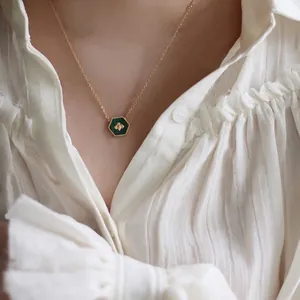 Vintage gold honeycomb bee necklace with green striped stone pendant for women