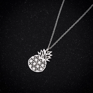 Minimalist silver hollow pineapple pendant necklace with geometric pattern and thin chain