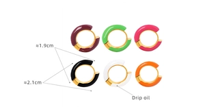 Size details of colorful gold-plated drip oil earrings in six vibrant enamel colors