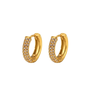 18K gold plated stainless steel hoop earrings with sparkling white cubic zirconia stones