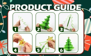 Detailed step-by-step assembly guide for a green honeycomb paper Christmas tree decor