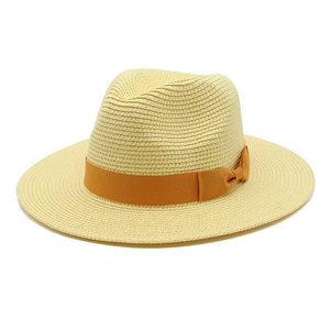 Classic straw fedora hat for sun protection with orange grosgrain ribbon and bow
