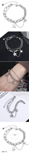 Detail showing double-layer stainless steel bracelet with LUCK star charms and dimensions
