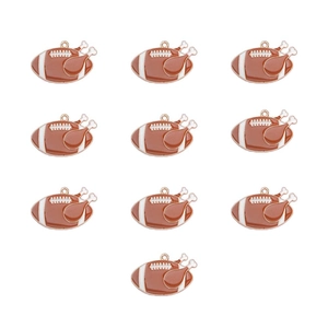 Detailed set of 10 enamel American football and turkey leg charms with gold loops