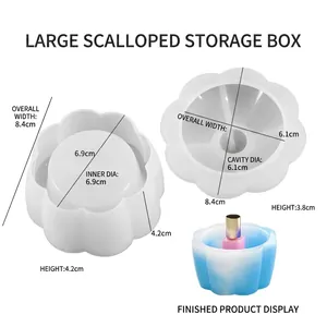 Detailed silicone mold set for creating scalloped storage jars with matching lids