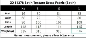 Guide des tailles pour la robe en satin dos nu avec mesures du XS au L