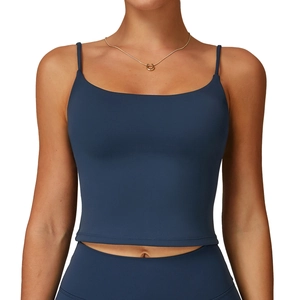 Navy blue slim strap sports yoga tank top for women with a high elasticity square neckline