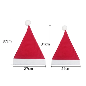 Size specifications for large and small red plush Santa hats on white background