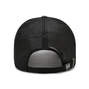 Men's breathable black mesh baseball cap with adjustable silver buckle back view