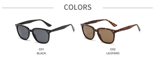 Classic square sunglasses in black and leopard print styles for a retro fashion look