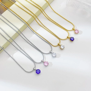 Collier Pendentif Zircon Rond Minimaliste En Acier Inoxydable Sertis À Six Griffes Bijoux De Chaîne Pour Femmes