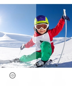 Detail view of foldable kids ski goggles with orange lens and anti-glare technology