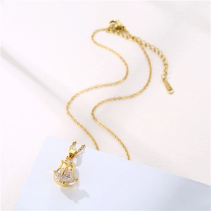 18K gold plated tulip handbag pendant necklace with clear zircon and thin chain