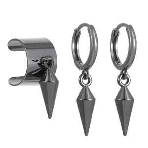 Punk black stainless steel ear cuff and spike earring set for men and women