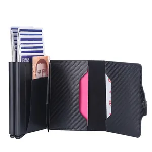 Baellerry RFID carbon fiber card holder with automatic pop-up mechanism and magnetic closure
