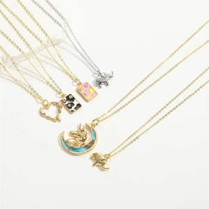Chic multi-style necklaces featuring elephant and unicorn crescent moon pendants for women