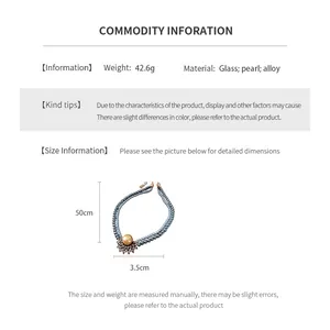 Guide des tailles montrant la longueur de 50cm et le poids du collier de perles