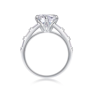 Classic S925 silver ring with 3 carat round moissanite in a six-prong crown setting