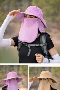 Detail of outdoor sun hat featuring breathable mesh side panels and adjustable chin strap