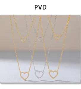 Detaillierte PVD-beschichtete Herz-Halsketten mit Zirkonia in Gold- und Silbe-Finish