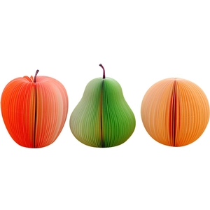 3D honeycomb fruit memo pads featuring red apple green pear and orange shapes