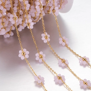 Stainless Steel Crystal Flower Beaded Chain DIY Jewelry Making Supplies Handmade Accessories Colorful Sweet Floral Crafts