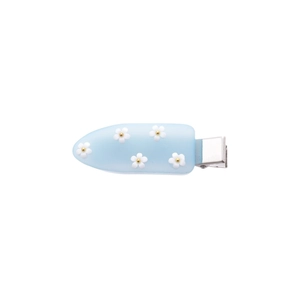 Cute light blue matte hair clip with white daisy flowers and silver duckbill metal base